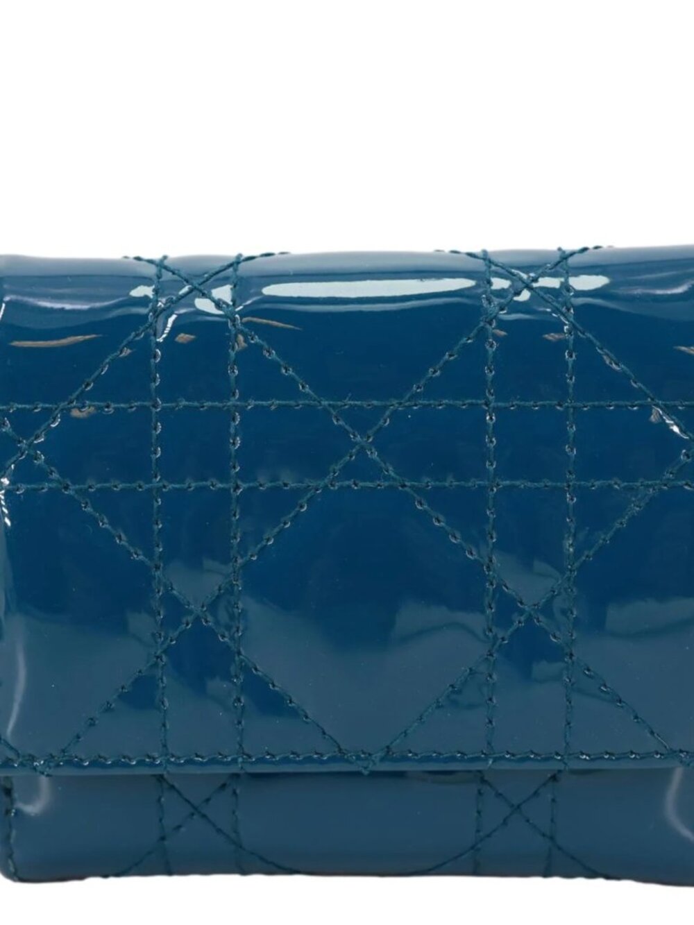 Christian Dior  Lady Dior Lotus Cannage Patent Leather Wallet Blue